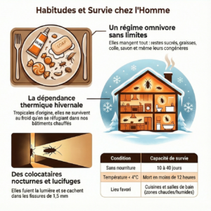 Infographie expliquant habitudes des cafards en intérieur